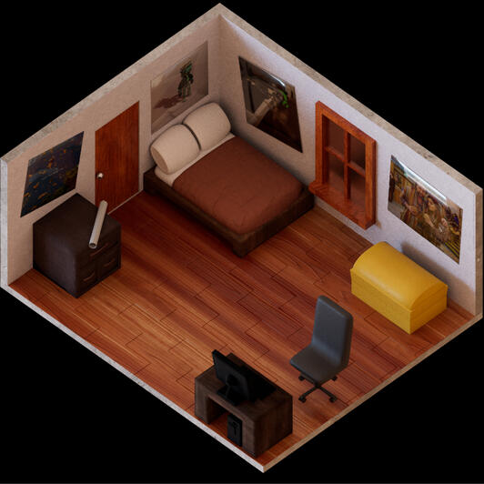 A render of John's room from Homestuck, university homework (Maya)